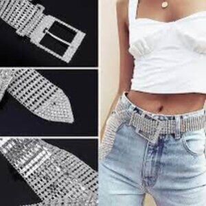 Urban Outfitters All Over Rhinestone  Silver Metal Belt size M New